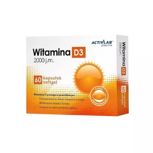 Box of ActivLab Vitamina D3 supplements 60 soft capsules