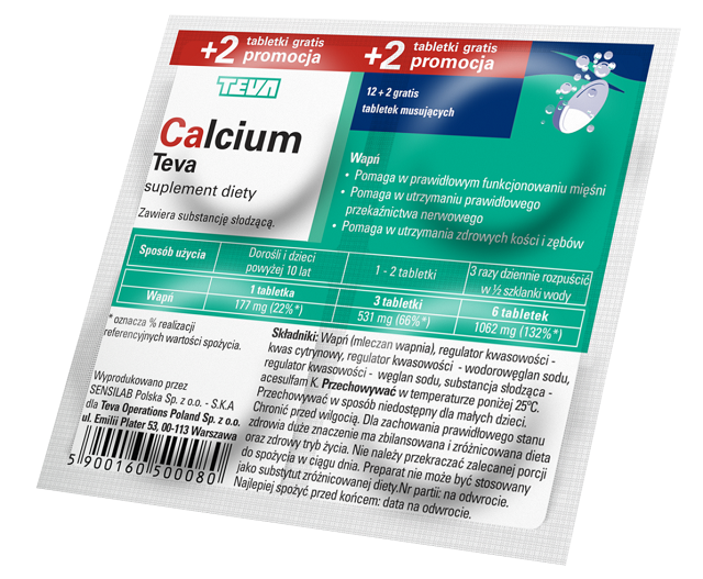 Calcium TEVA tabletki musujące - 12 sztuk + 2 GRATIS / POLSKA APTEKA W ANGLI