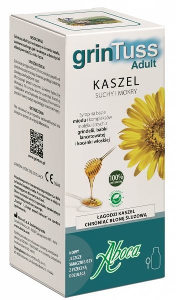 GRINTUSS ADULT, SYROP NA KASZEL SUCH I MOKRY, POLSKA APTEKA W UK