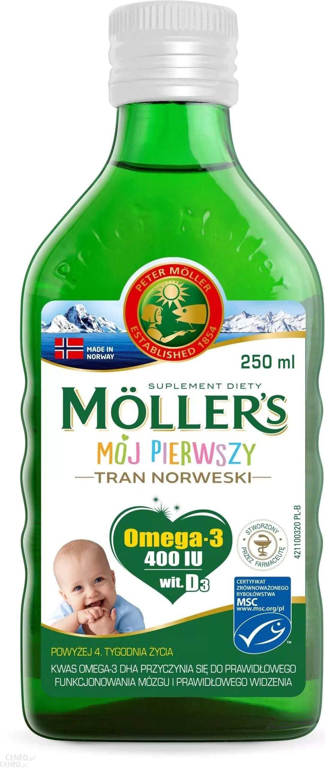 MOLLERS UK - mój pierwszy tran norweski, 250ml ( tran dla niemowląt i dzieci).POLSLA APTEKA W ANGLII