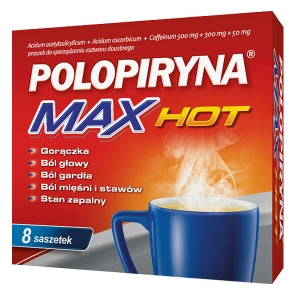 Polopiryna Max Hot, grypa , przeziębienie , 8 saszetek , UK apteka , UK sklep online