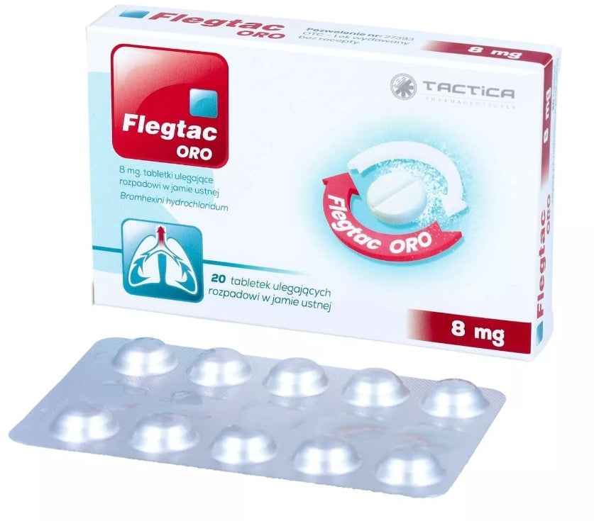 Flegtac Oro 8mg ,20 tabletek, KASZEL MOKRY