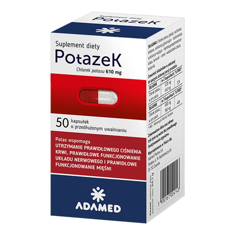 Potazek, Potas 50 kapsułek 640mg, Polskie leki w UK apteka