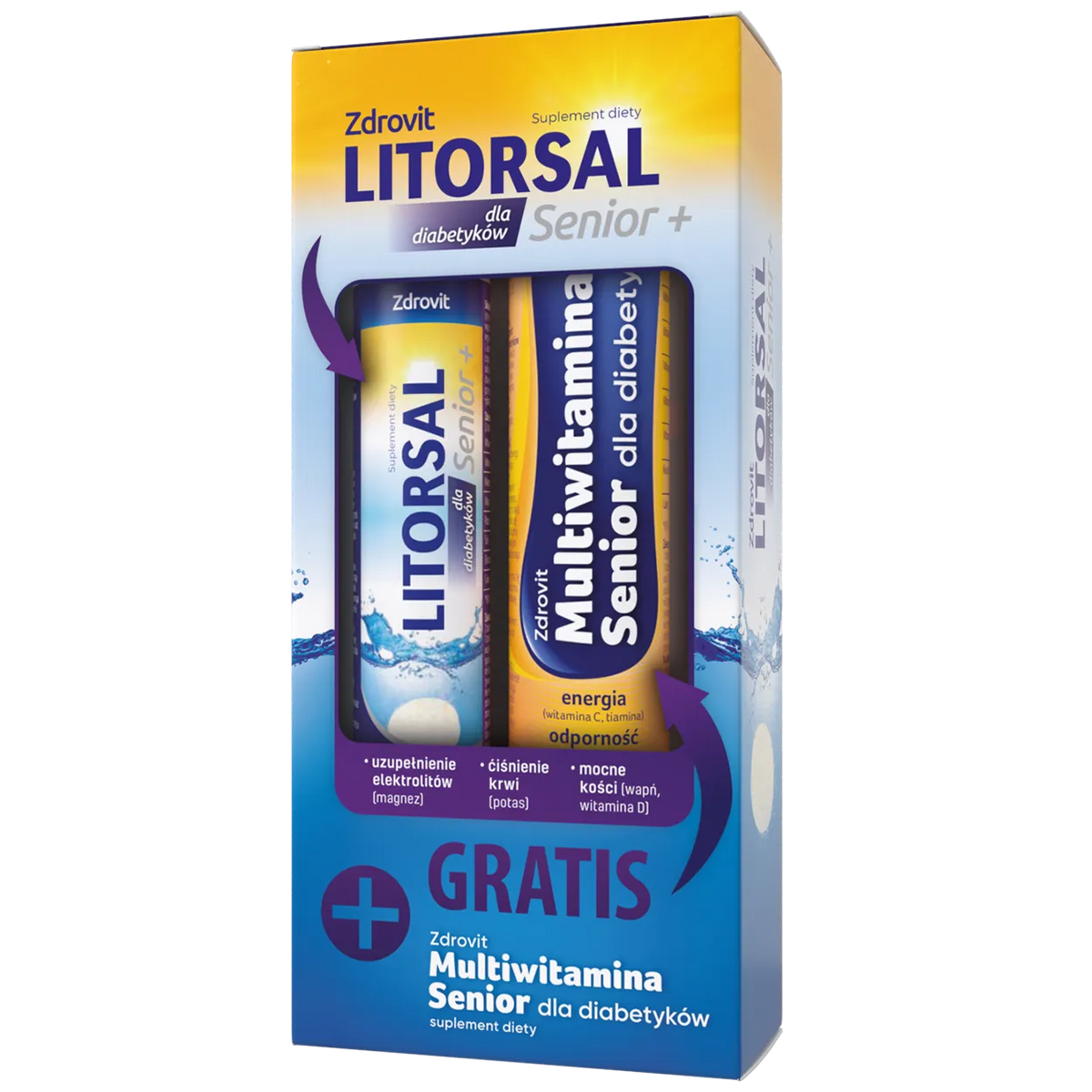 Zdrovit Litorsal + Multiwiatmina Senior+ dla diabetyków Witaminy Musujące Elektrolity