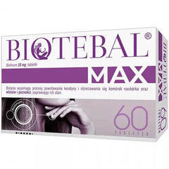 BIOTEBAL MAX 60 TABLETEK ,10 mg biotyny, APTEKA leki W UK