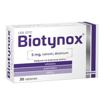 Biotynox 5 mg, 30 tabletek- Biotyna 5mg -skóra, włosy, paznokcie.  POLSKA APTEKA / SZYBKA WYSYŁKA